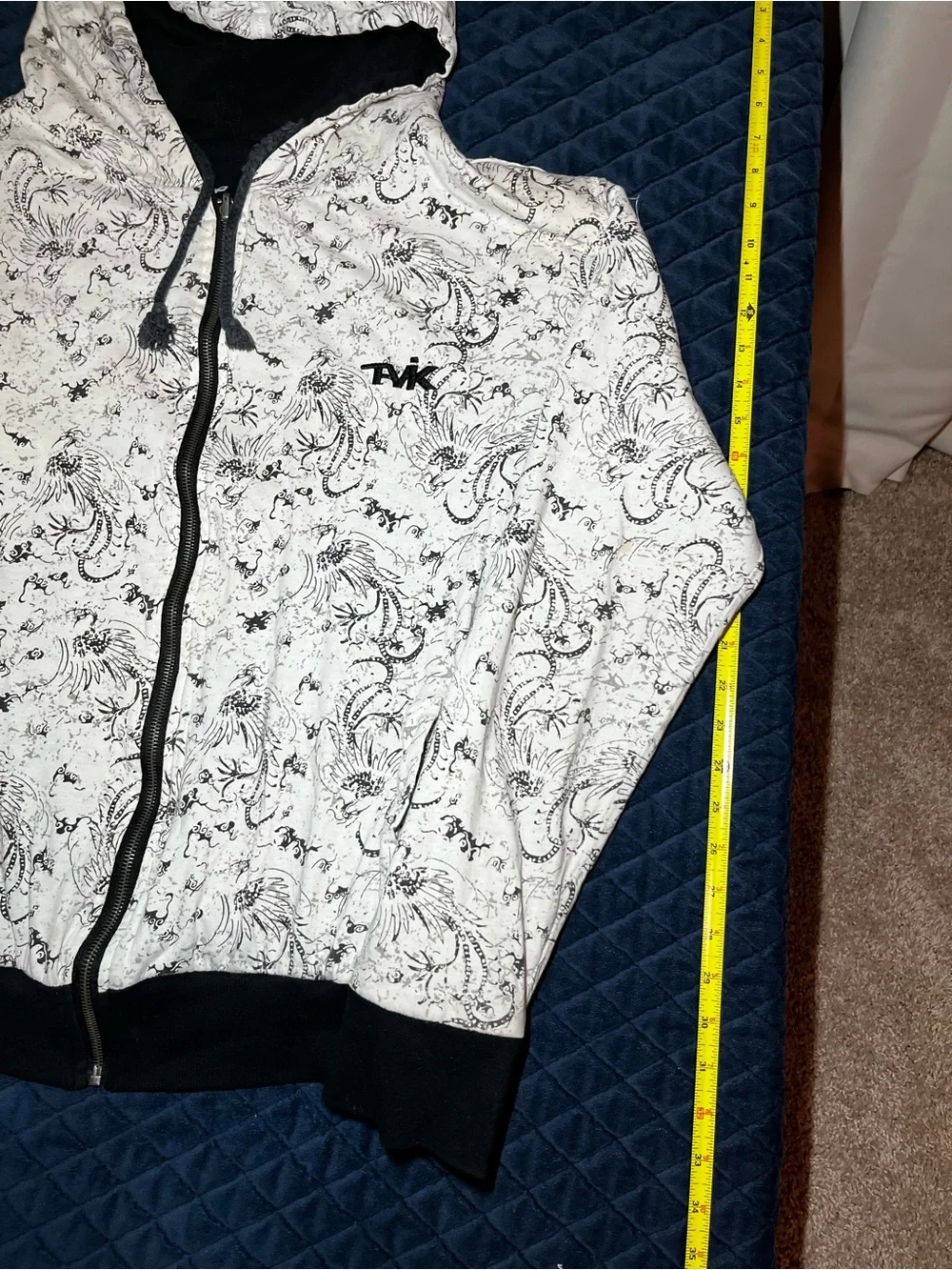 Y2K Tavik White & Black Floral Zip-Up Hoodie